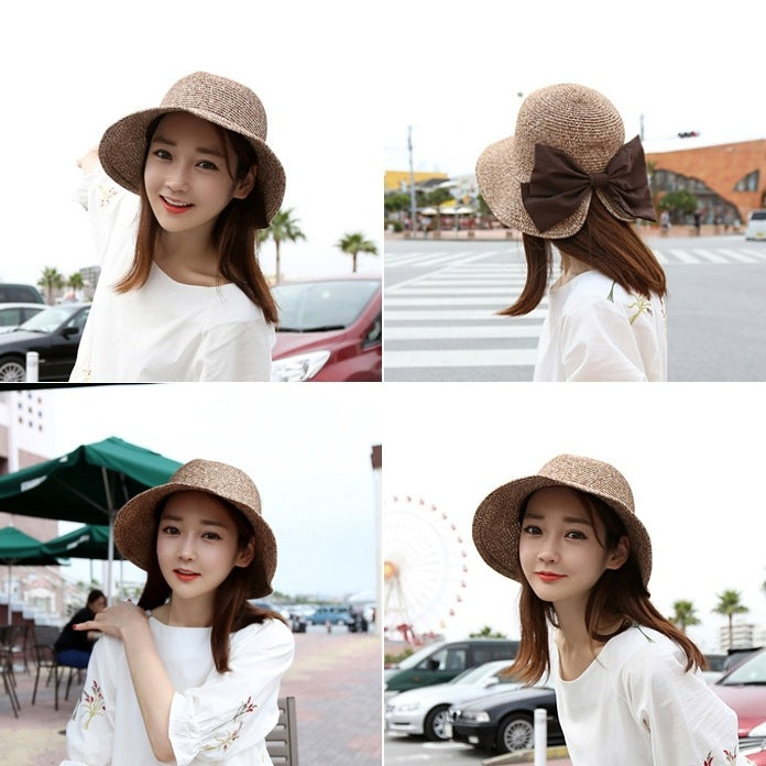 Wholesale bifurcated big bow foldable sun hat MOQ≥2 JDC-FH-XYun002