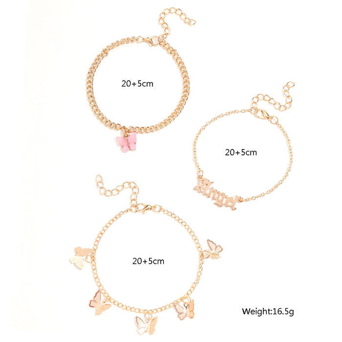 Jewelry WholesaleWholesale Acrylic Butterfly English Anklet 3 Piece Set JDC-AS-YeB035 Anklets 烨贝 %variant_option1% %variant_option2% %variant_option3%  Factory Price JoyasDeChina Joyas De China