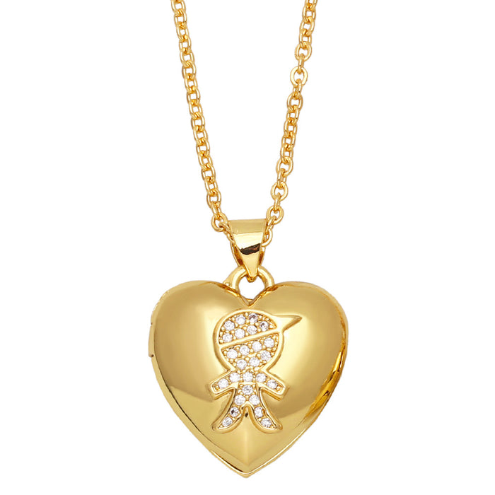 Wholesale Necklace Copper Plated 18K Gold Zircon Couple Heart Shape JDC-PREMAS-NE-013