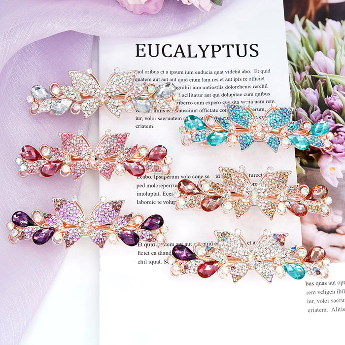 Wholesale Hair Clips Alloy Rhinestone Crystal Butterfly Spring Clip MOQ≥2 JDC-HC-HG011