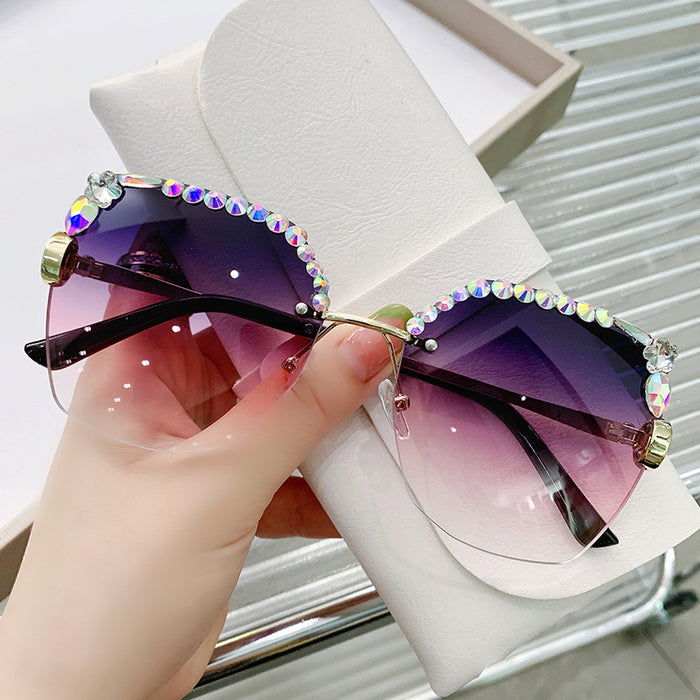 Wholesale rimless cut edge women's diamond sunglasses JDC-SG-ZhanH001