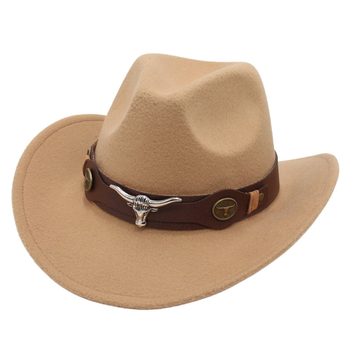 Wholesale Western Cowboy Hat Bull Head Accessories Cotton Felt Hat JDC-FH-HanDi002