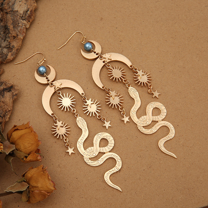 Wholesale Earrings Alloy Bohemian Star Moon Sun Gold Snake Wrap Earrings JDC-ES-Saip064