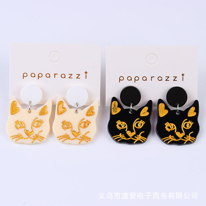 Wholesale black cat white cat earrings exaggerated personality earrings acrylic MOQ≥2 JDC-ES-DUAI030