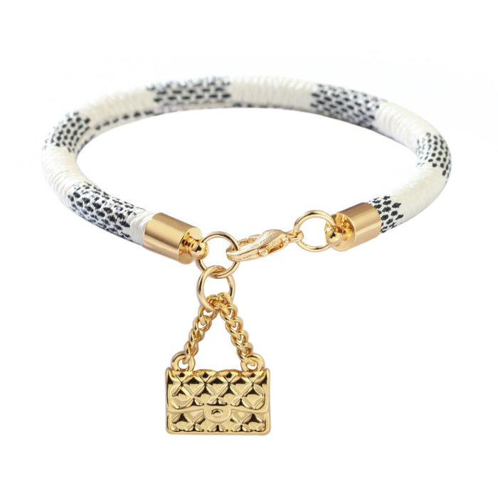 Wholesale Fashion Real Gold Plated PU Leather Plaid Bracelet (F) JDC-BT-QiN006