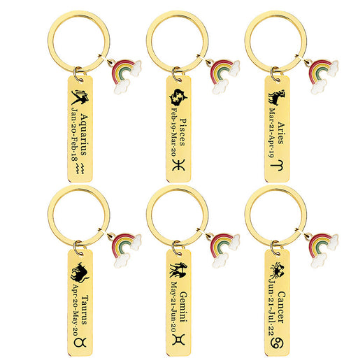 Jewelry WholesaleWholesale Zodiac Sign Gold Stainless Steel Lettering Rainbow Metal Keychain JDC-KC-GangGu022 Keychains 钢古 %variant_option1% %variant_option2% %variant_option3%  Factory Price JoyasDeChina Joyas De China