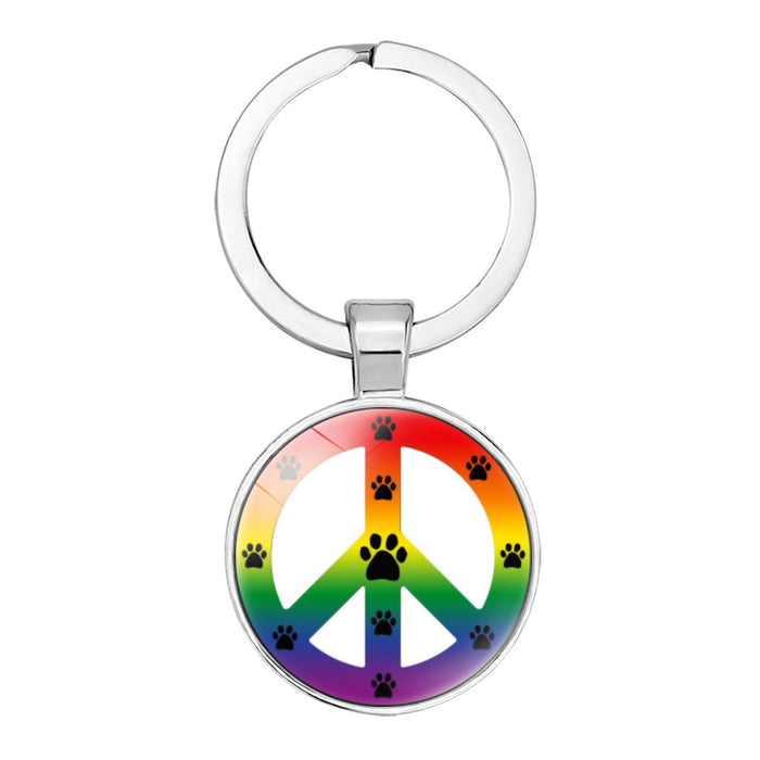 Wholesale Peace Sign Time Gemstone Alloy Glass Keychain JDC-KC-NingX012