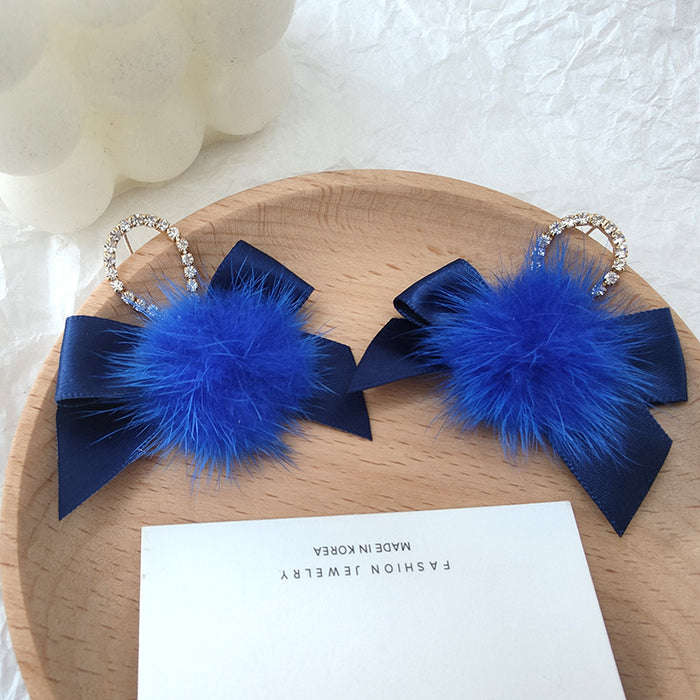 Wholesale Earrings Alloy Blue Plush Bow MOQ≥2 JDC-ES-Xinai005