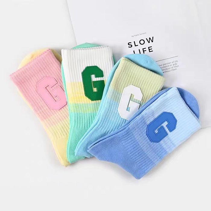 Wholesale mid tube socks gradient G letter sports socks JDC-SK-HuiLi006