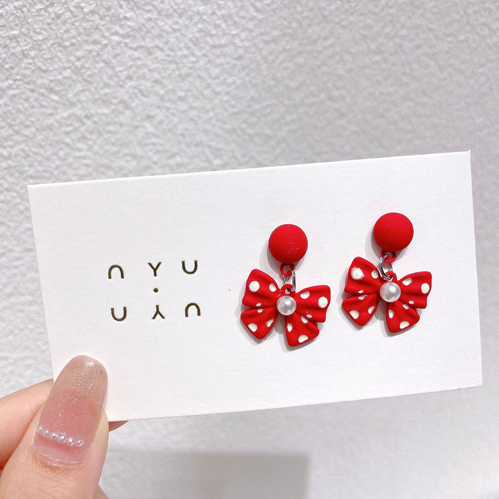 Wholesale Girly Heart Dot Red Bow Stud Earrings JDC-ES-shuangx006