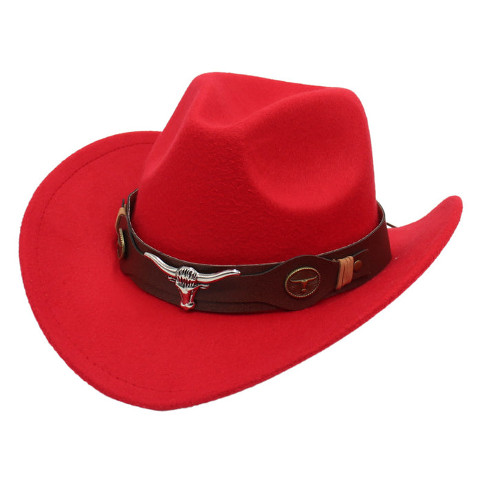 Wholesale Western Cowboy Hat Bull Head Accessories Cotton Felt Hat JDC-FH-HanDi002