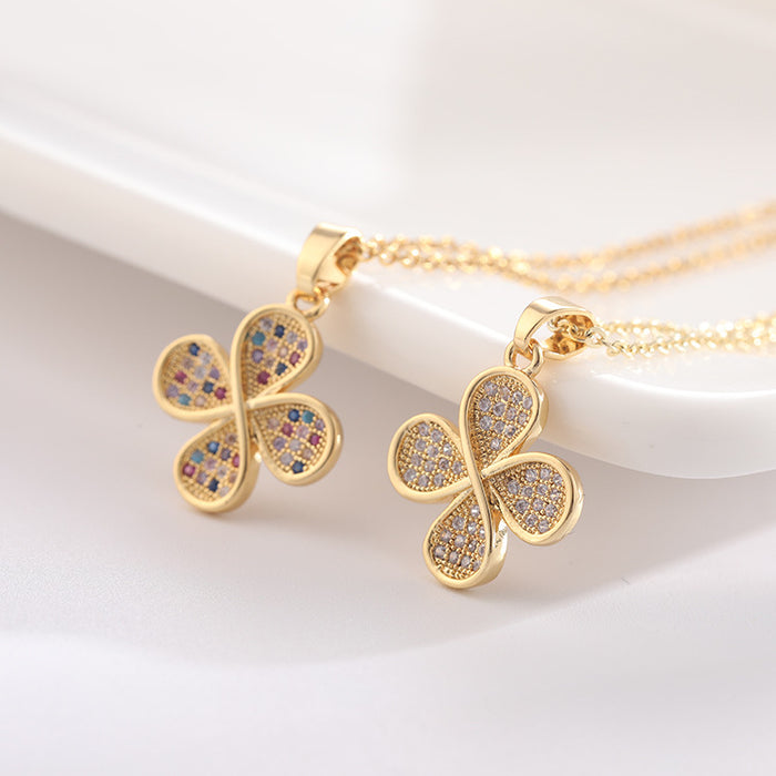 Jewelry WholesaleWholesale Premium Clavicle Chain Colorful Zircon Lucky Clover Necklace JDC-NE-ShangY006 Necklaces 尚易 %variant_option1% %variant_option2% %variant_option3%  Factory Price JoyasDeChina Joyas De China