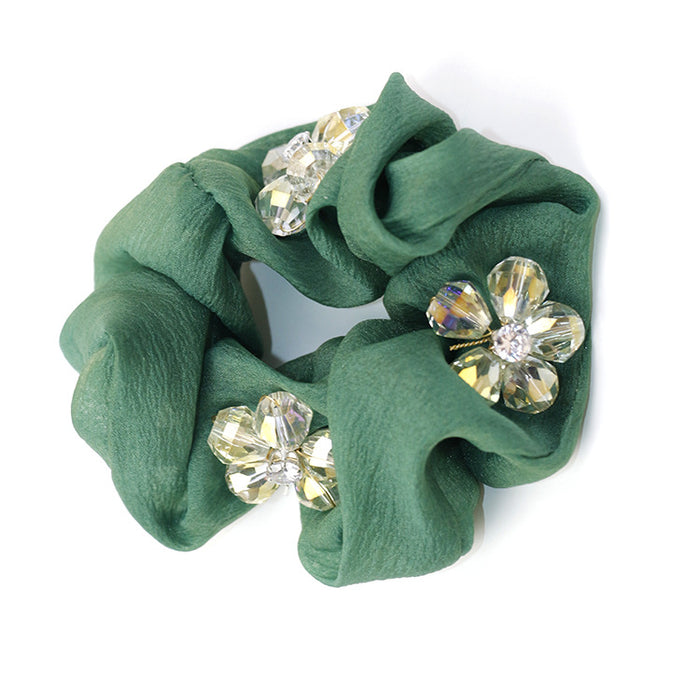 Wholesale Hair Scrunchies Gauze Premium Sense Beautiful Crystal Beads Flower JDC-HS-HMXS009