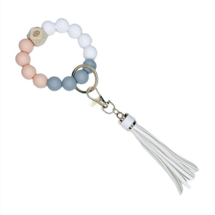 Wholesale Silicone Beaded Leather Tassel Wrist Keychain JDC-KC-WuoD020