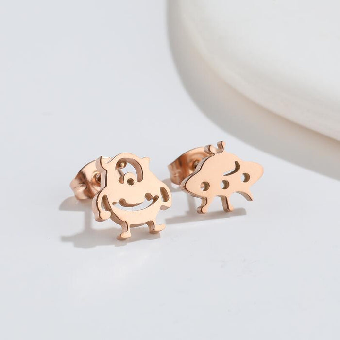 Wholesale Earrings Titanium Steel Asymmetric Alien Cartoon Cute Stud Earrings JDC-ES-JS005