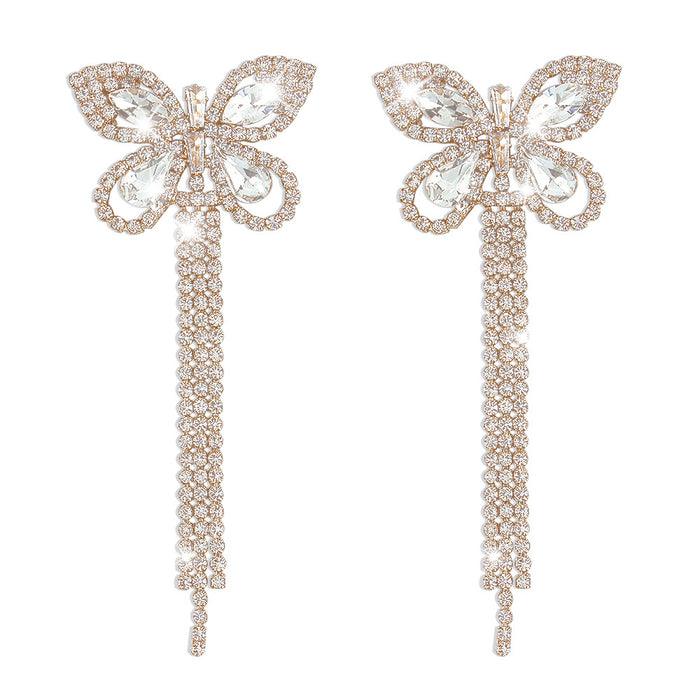 Wholesale full diamond butterfly tassel earrings JDC-ES-Qiandi005