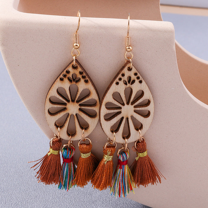 Wholesale Earrings Wooden Love Fringe Devil's Eye Hollow Carved Butterfly JDC-ES-yseng007