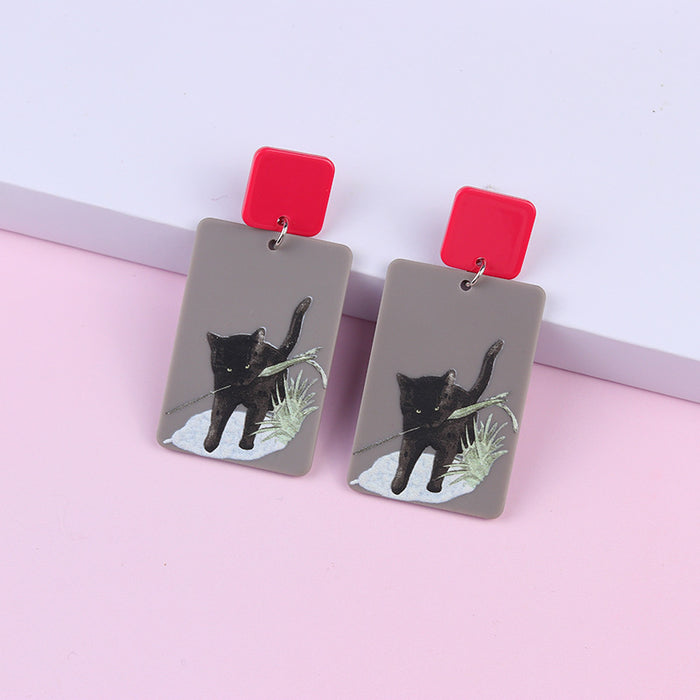 Wholesale Cartoon Cat Series Acrylic Personality Print Earrings MOQ≥2 JDC-ES-DUAI016