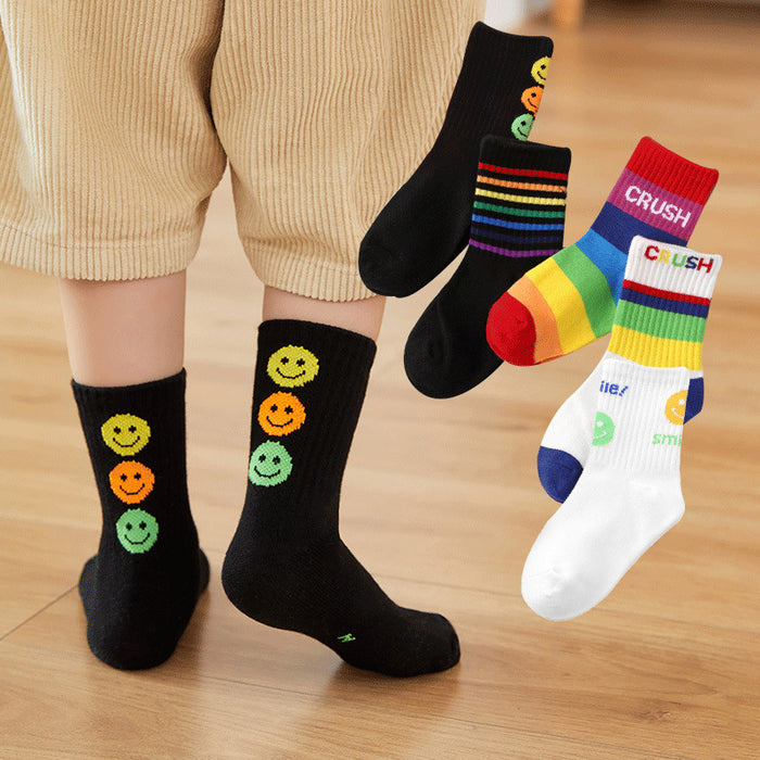 Wholesale Sock Combed Cotton Breathable Sweat Absorbing Middle Tube Kids Color Matching JDC-SK-JingS004