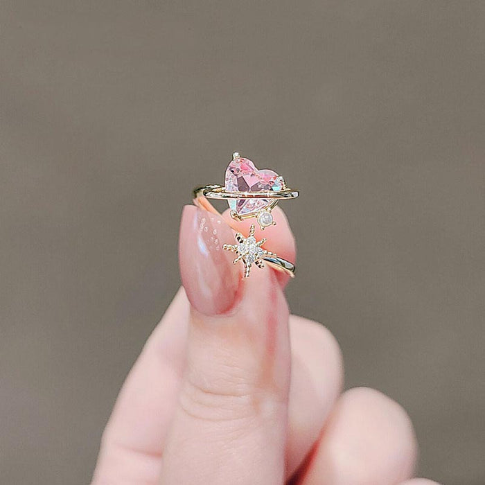 Wholesale Rings Copper Pink Zircon Heart Adjustable JDC-RS-MJiang004