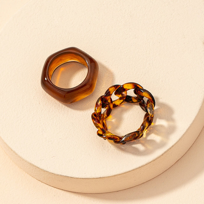 Wholesale Ring Resin Brown 2pcs Set JDC-RS-GuoG001