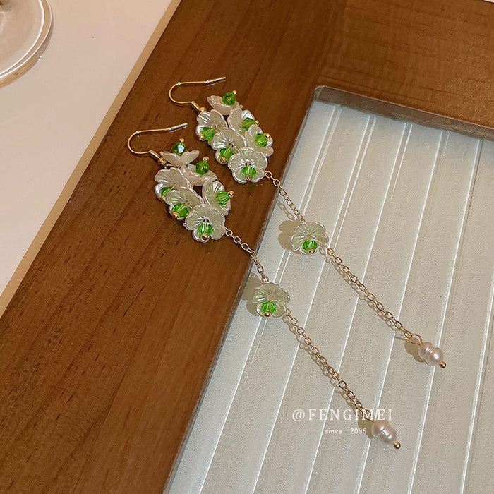 Jewelry WholesaleWholesale small fresh crystal lily of the valley long tassel earrings JDC-ES-Fengm048 Earrings 丰美 %variant_option1% %variant_option2% %variant_option3%  Factory Price JoyasDeChina Joyas De China