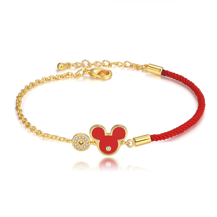 Wholesale transshipment red rope bracelet cute cartoon half red rope half chain bracelet JDC-BT-DiL010