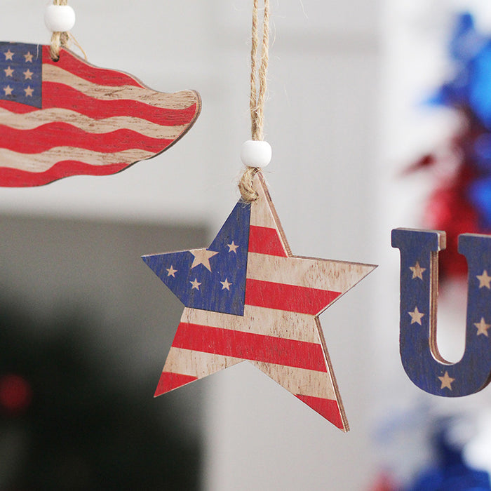 Wholesale 4th of July Independence Day Decorations Made of Old Painted Wood Pendants  MOQ≥2 JDC-OS-SY008