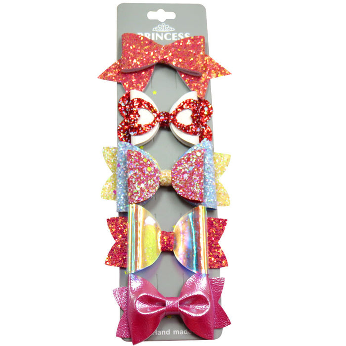 Wholesale pink girl sequin bow hair clip with cardboard 5 pcs JDC-HC-Junm002