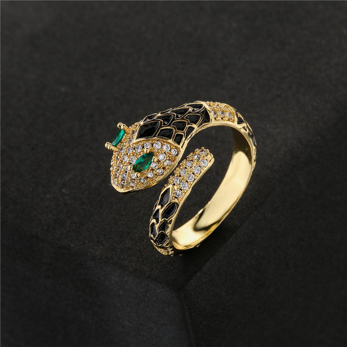 Wholesale Zircon Snake Copper Adjustable Ring JDC-RS-AG353