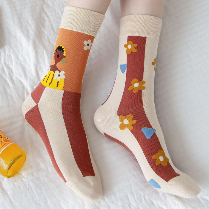 Wholesale trendy socks cotton socks high socks creative cartoon flower JDC-SK-MianZu003