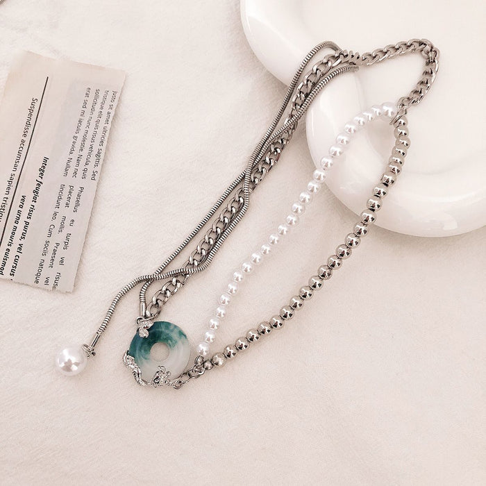 Wholesale necklace female ins niche design round jade tassel JDC-NE-NQ001