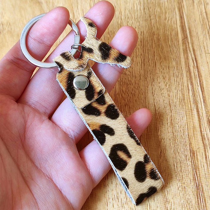 Wholesale Keychains Alloy Genuine Leather Leopard Print Handmade 3pcs JDC-KC-HeYi015