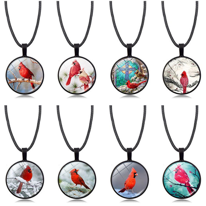 Wholesale Necklace Alloy Glass Piece Red Bird Time Stone Pendant Sweater Chain JDC-NE-HengX007