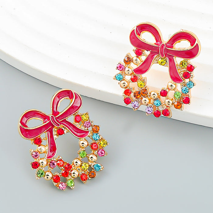 Wholesale Earrings Alloy Diamond Bow Wreath Earrings JDC-ES-JL1047