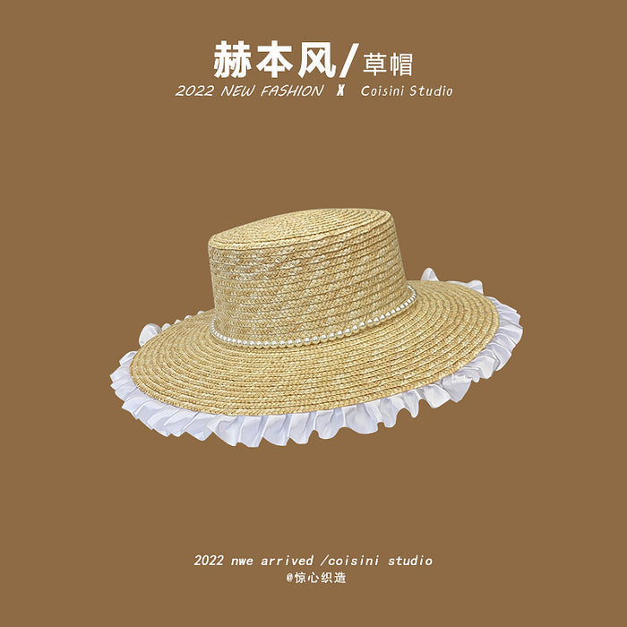 Wholesale Pearl Flower Lace Big Brim Straw Hat MOQ≥2 JDC-FH-LXi001