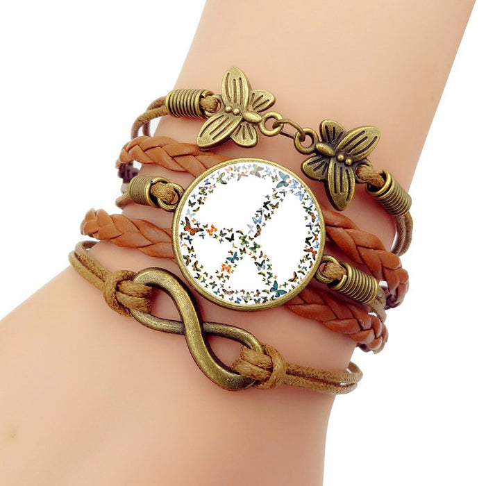 Wholesale Peace Sign Butterfly Leather Glass Bracelet JDC-BT-Jiayun003