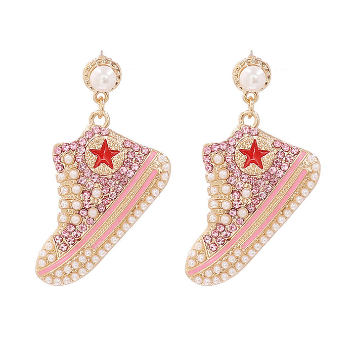 Wholesale Earrings Alloy Diamonds Cute Pink Girls Casual Shoes JDC-ES-JJ362