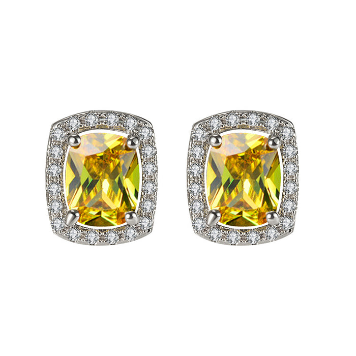 Wholesale Baguette Full Diamond Colored Zircon Crystal Stud Earrings JDC-ES-DSL005