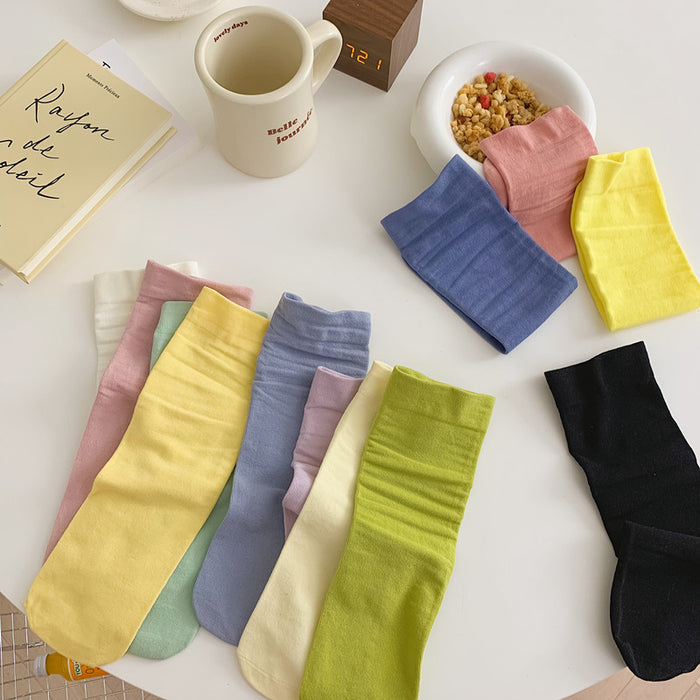 Wholesale spring and summer new solid color basic thin women's mid-tube cotton socks JDC-SK-JXin006