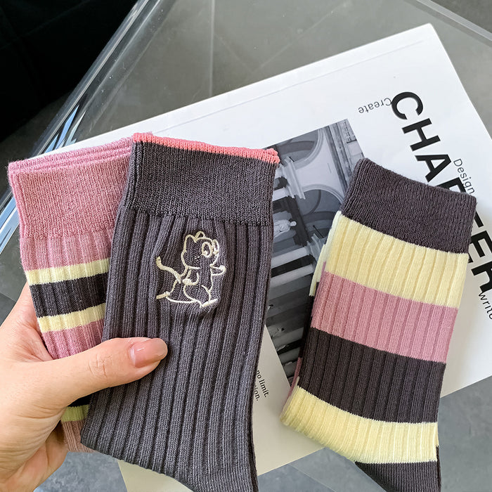 Wholesale Socks Cotton Pink Striped Socks MOQ≥2 JDC-SK-RuiXx005