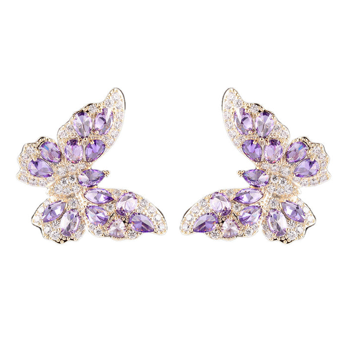 Jewelry WholesaleWholesale color zircon 925 silver needle stereo butterfly stud earrings JDC-ES-LYu001 Earrings 米萌 %variant_option1% %variant_option2% %variant_option3%  Factory Price JoyasDeChina Joyas De China