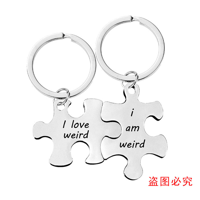 Jewelry WholesaleWholesale Stainless Steel Couple Puzzle Plating Metal Keychain JDC-KC-GangGu006 Keychains 钢古 %variant_option1% %variant_option2% %variant_option3%  Factory Price JoyasDeChina Joyas De China