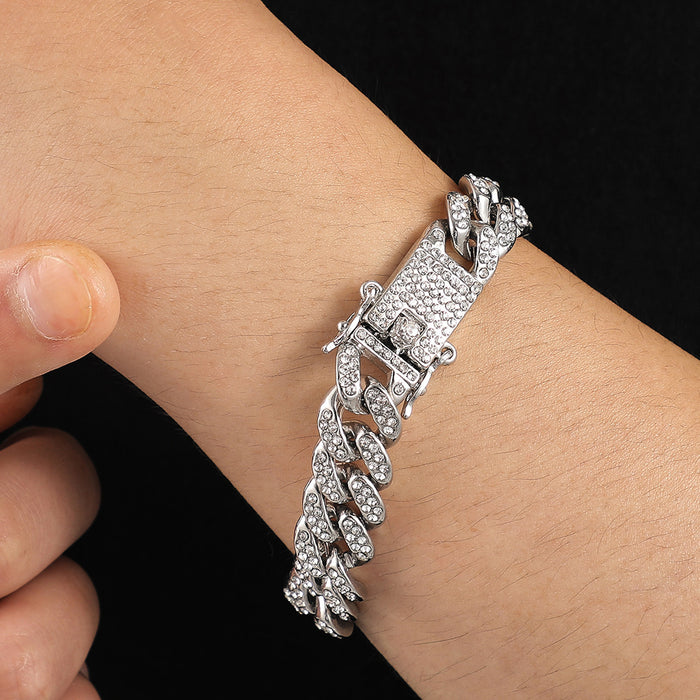 Wholesale hip hop full diamond Cuban bracelet trendy male personality JDC-BT-WeiX001