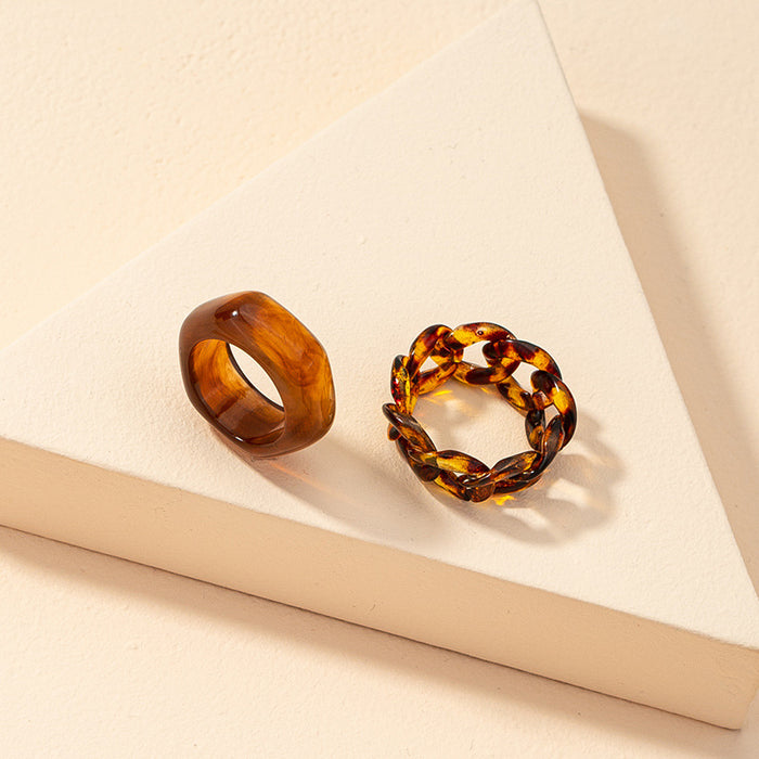 Wholesale Ring Resin Brown 2pcs Set JDC-RS-GuoG001