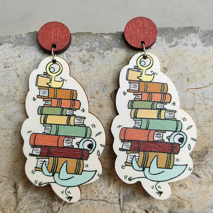 Wholesale 2 pairs/pack Earring Wooden Cute Duck Book MOQ≥2 JDC-ES-Heyi039