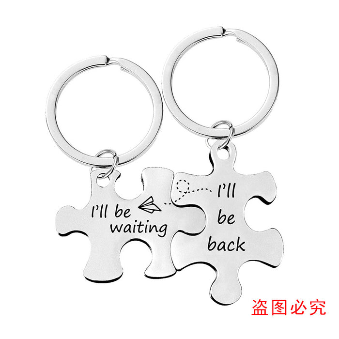 Jewelry WholesaleWholesale Stainless Steel Couple Puzzle Plating Metal Keychain JDC-KC-GangGu006 Keychains 钢古 %variant_option1% %variant_option2% %variant_option3%  Factory Price JoyasDeChina Joyas De China