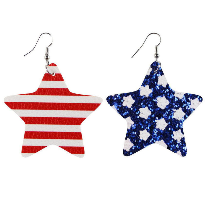 Wholesale 4th of July Stars Stripes Flag Pattern Independence Day Leather Earrings JDC-ES-KDL004