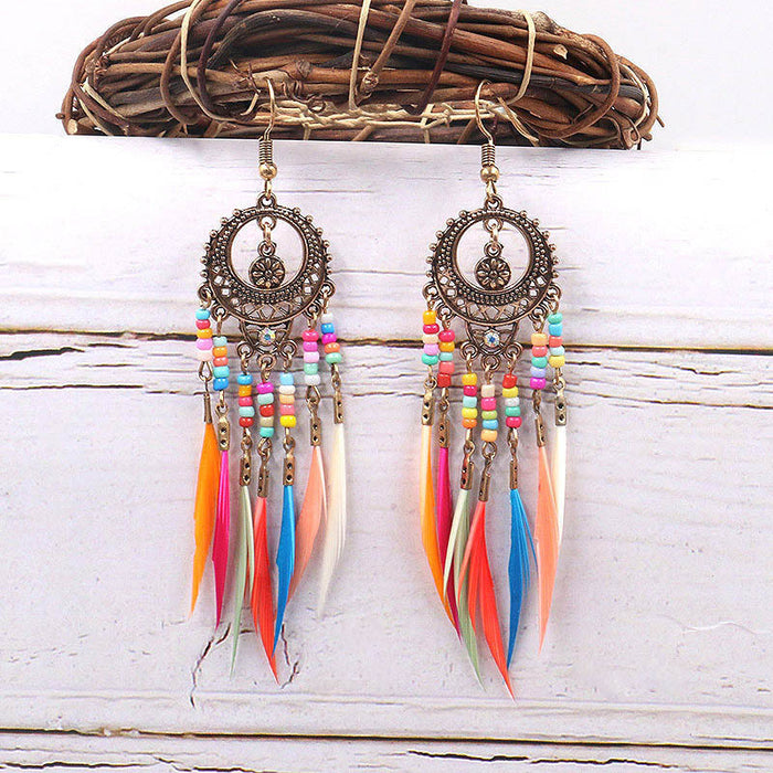 Jewelry WholesaleWholesale Bohemian Cutout Long Feather Earrings JDC-ES-LY011 Earrings 乐钰 %variant_option1% %variant_option2% %variant_option3%  Factory Price JoyasDeChina Joyas De China