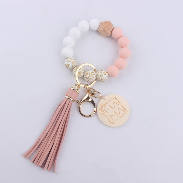 Wholesale MAMA Leopard Print Silicone Beaded Wrist Keychain JDC-KC-GuangTian002